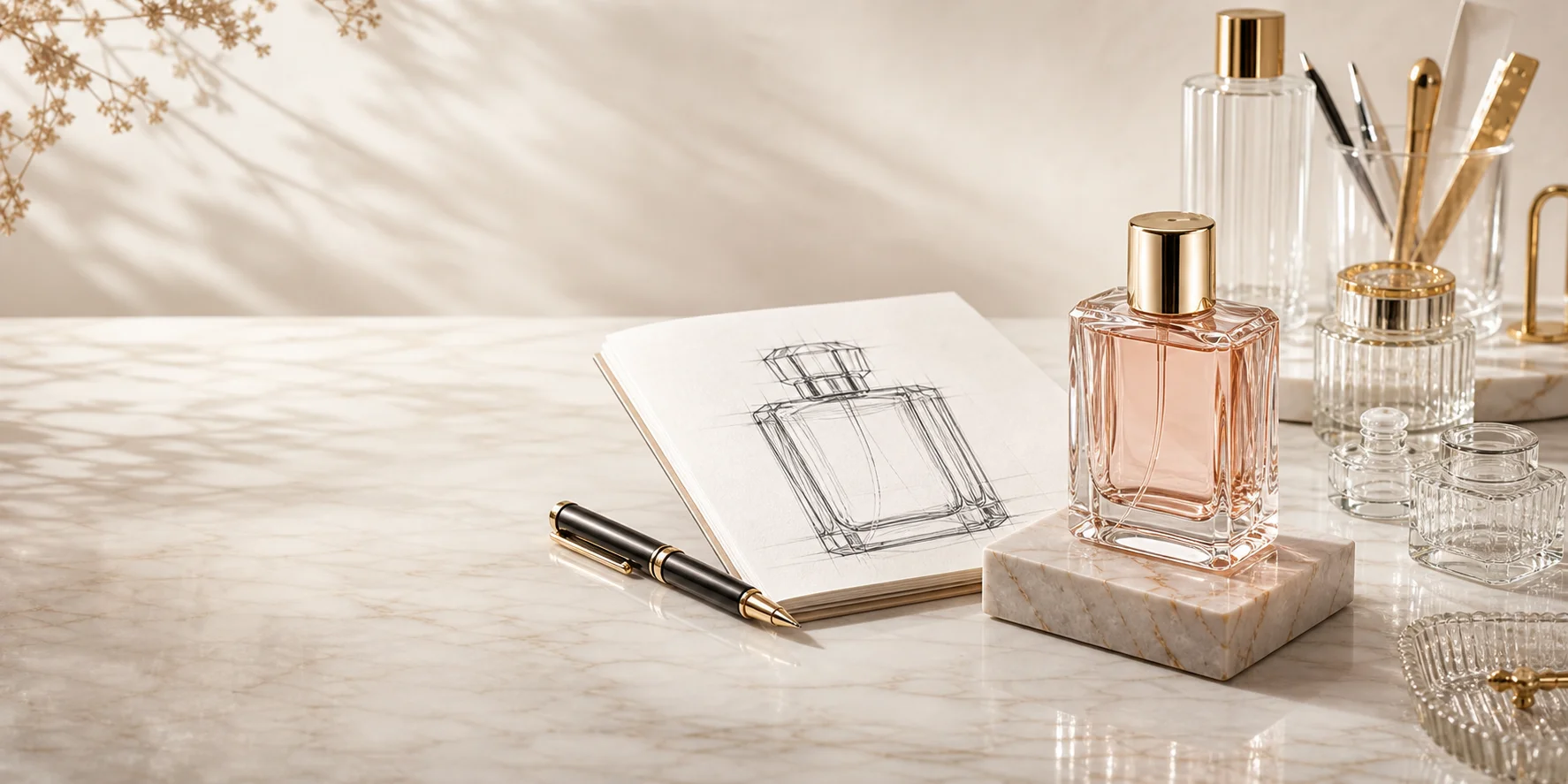 Custom bottle design sketch and perfume bottle